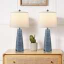 Nightstand Lamp Bedside Lamps Set of 2 Vintage Rustic Farmhouse Table Lamp 3 Way Dimmable Horizontal Stripe Light,Suitable for Living Room Bedroom,with Linen Shade LED Bulb,USB A+C Port