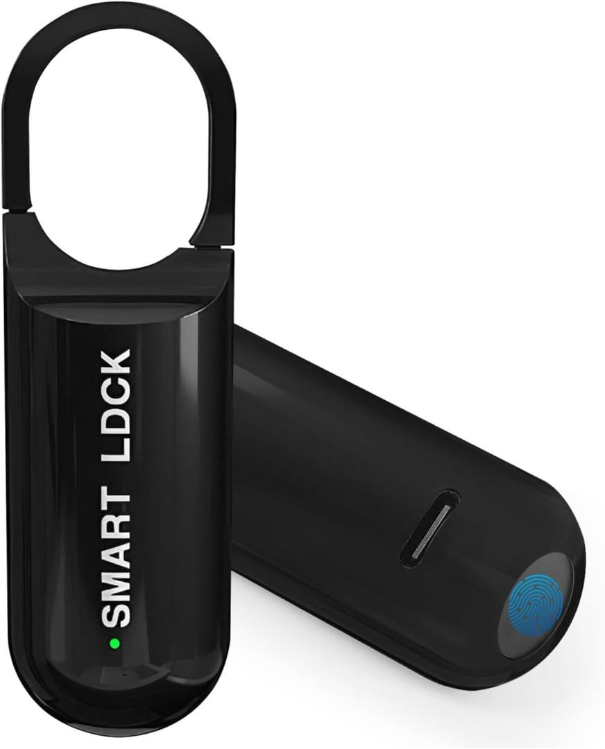 Smart Fingerprint Padlock for Locker, Small Rechargeable Fingerprint Lock, Keyless Biometric Thumbprint Padlock for Gym School Locker, Suitcase, Backpack (Black)