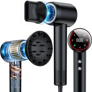 Snugluv Hair Dryer, 160000 RPM High Speed 200 Million Ionic Blow Dryer, Professional Hair Blow Dryer with Diffuser and Nozzle for Home, Travel & Salon Use, 120V (Black)