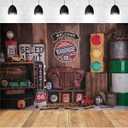 No. 66 Car Repair Warehouse Photography Backgrounds Car Mechanic Signal Light Boy 1 Year Old Birthday Cake Smash Decoration Background Route 66 Gas Station Photo Studio Backdrop Vinyl,9x6feet