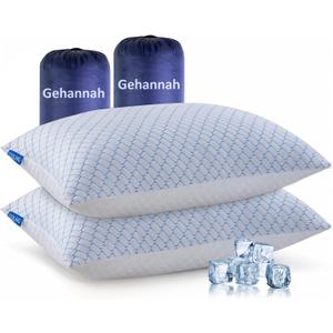Gehannah Travel Pillow - Large 2 Pack Compressible Camping Pillow for Sleeping - Shredded Memory Foam with 2 Storage Bags - Supportive for Adults, Kids, Outdoor, Backpacking, Hiking Gear (Blue White)