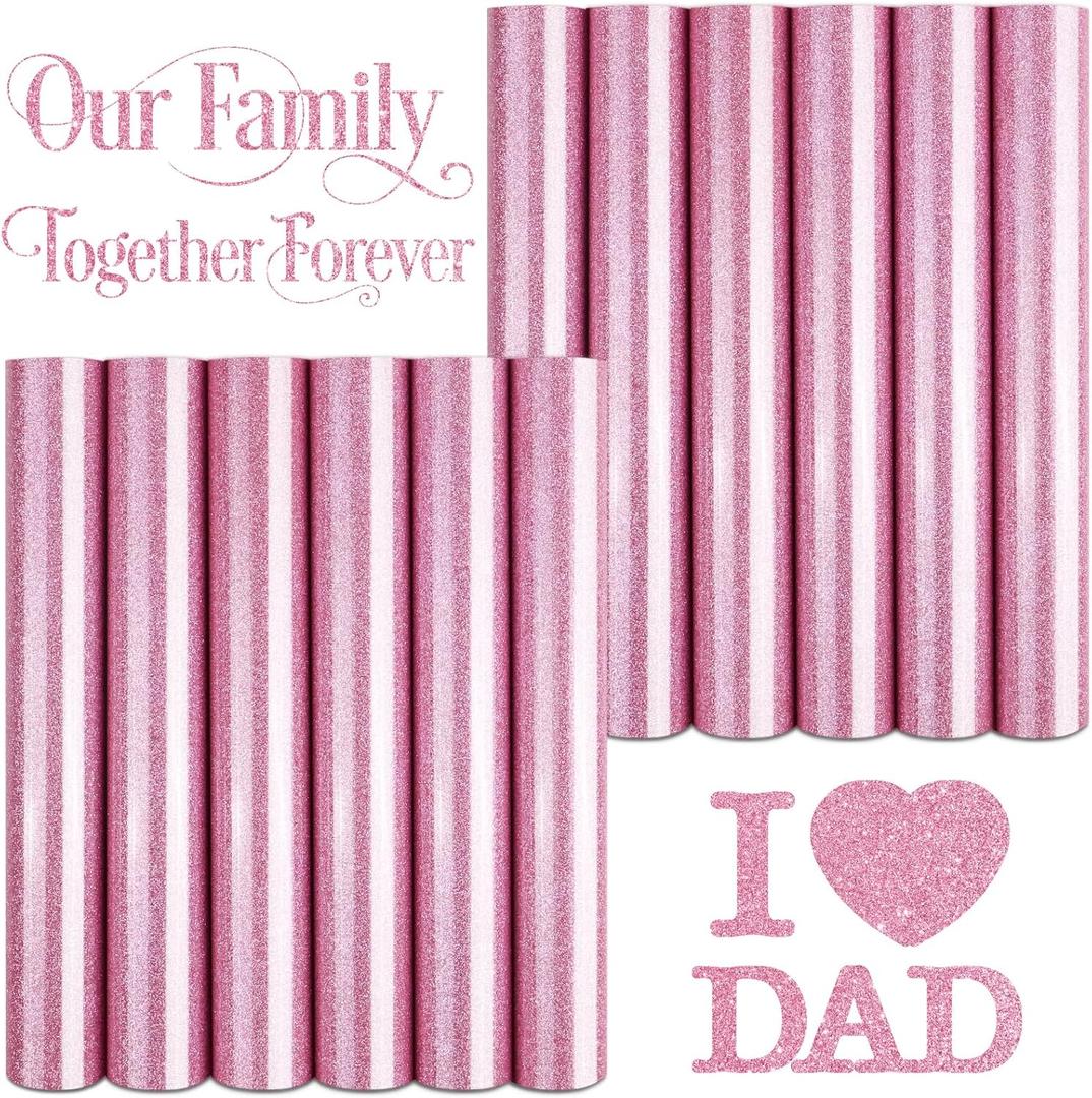 Glitter HTV Heat Transfer Vinyl Bundle Pink, 12Pack 12" x 10" Iron on Vinyl for T-Shirt, Transfer HTV Vinyl for Personalised Graphic Designs for Holiday Gifts, Team Apparel and More.
