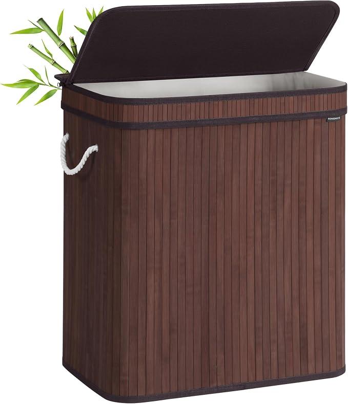SONGMICS Bamboo Laundry Hamper with Lid, 100L, with Handles
Removable Machine Washable Basket, for Laundry Room, Bedroom, Bathroom, Brown, RONEX Collection ULCB063K02