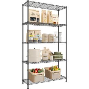 SONGMICS 5-Tier Bathroom Shelf, Storage Rack for Small Space Adjustable Shelves, 11.8 x 35.4 x 63 Inches, Removable Hook, Ink Black, DALTEN Collection