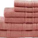 Madison Park Adrien 100% Cotton Soft Bathroom Towel Set, Highly Absorbent, Zero Twist, Quick Dry, Include 2 for Shower, 2 Hand & 2 Facial Wash Cloth, Multi Sizes, Coral 6 Piece