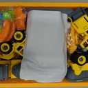 YIDESTARS Construction Sandbox with Lid - 4 Vehicles with 1 Conveyor, 8 Castle Molds, 6 Figures & 3lbs Moldable Sand - Preschool Sensory Bin for Fine Motor Skills, Ages 3-6