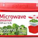 Sistema Microwave Food Steamer with Removable Steamer Basket | Large 3.2 L | Red/Clear