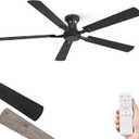 ZMISHIBO 60 Inch Ceiling Fan No Light, Flush Mount Low Profile, Modern Black Ceiling Fan Without Light, Remote Control & Quiet DC Motor, for Indoor&Outdoor, Bedroom, Living Room
