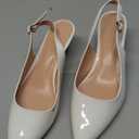 GENSHUO Low Kitten Heels Women's Slingback Dressy Pumps Pointed Closed Toe Ankle Strap Elegant Wedding Pumps Formal Comfortable Shoes, Size 8, White