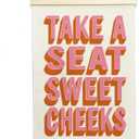 NQDWX Take a Seat Sweet Cheeks Hanging Flag - Funny Wall Decor for Bathroom, 12x17 Inches Humor Canvas Banner with Wood Frame. (081)