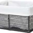 GYASVWU Hand-Woven Paper Rope Storage Baskets,Rectangular Wicker Baskets for Organizing,Decorative Woven Basket for Storage,Shelf Basket for Living Room,Storage Baskets for Pantry (Black - Large)