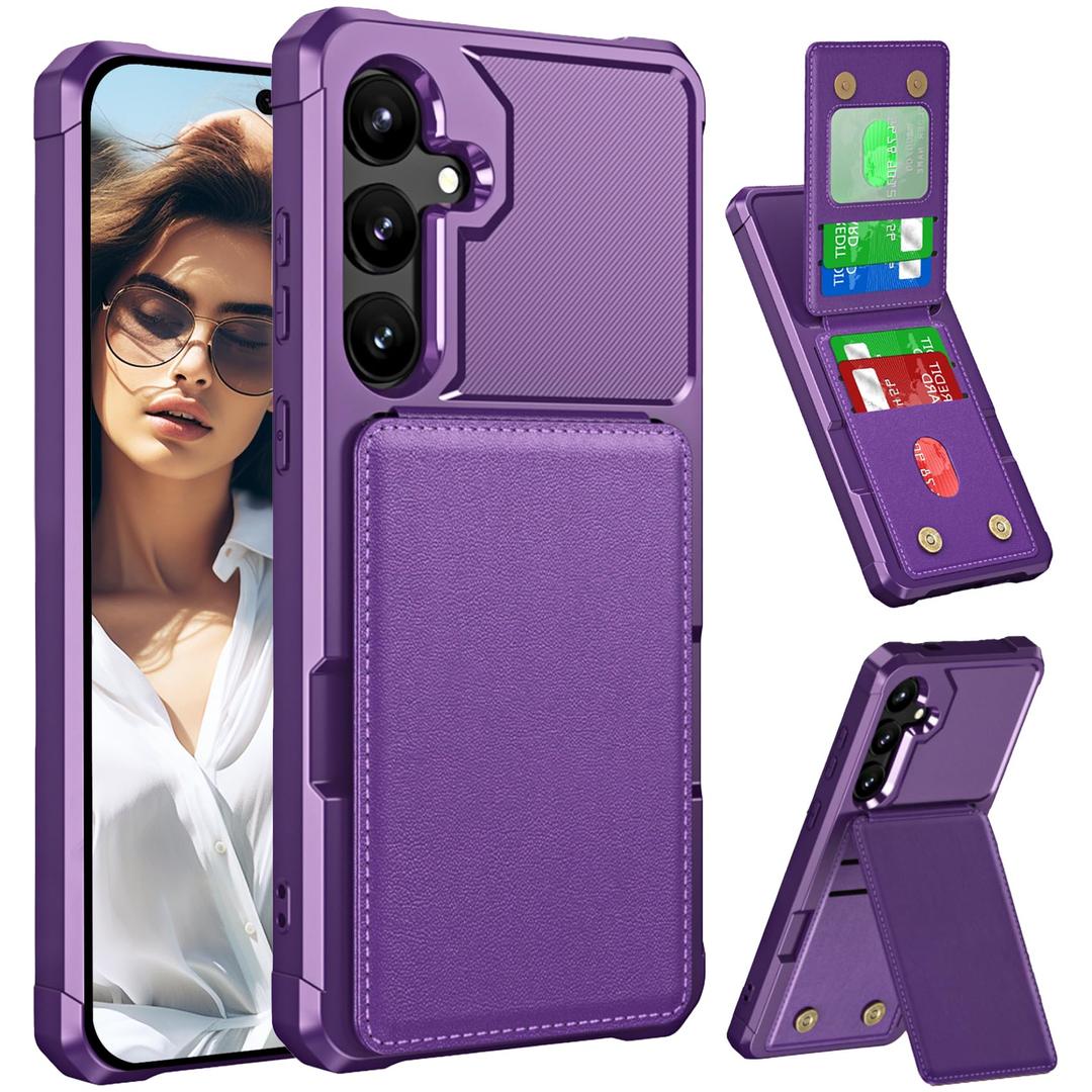 Fofvccv Wallet Case for Samsung Galaxy S24 FE with Card Holder Slots, Luxury PU Leather Folio Flip Kickstand Cover Shockproof TPU Phone Case for Galaxy S24 FE - ZM Purple