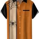 Hodaweisolp Mens Halloween Christmas Shirts Funky Santa Button Down Shirt Printed Short Sleeve Bowling Shirts (XX-Large, Black Spider)