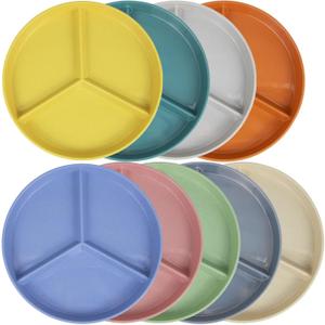 Divided Plates Set, Wheat Straw Portion Control Plate, Reusable Round Divided Plates for Adults, Lightweight Bariatric Plate with Compartments (Round-Set of 9)