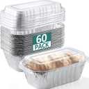 NEEBAKE 60 Pack 6x3.5x2 Disposable Aluminum Loaf Pans with Lids Small-Aluminum-Foil-Pans-Tin-Foil-Baking-Pans-Tin-Trays-Food-Containers-for-Baking-Cakes-Bread-Meat-Loaves