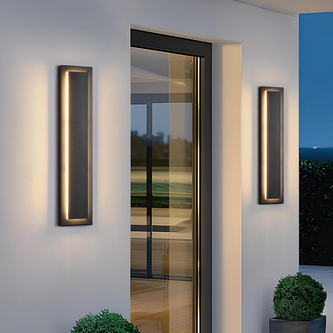 tewei 23.6 Inch Modern Outdoor Wall Sconce, Long Black LED Exterior Lighting Fixtures, Modern Large Outdoor Front Porch Lights Outside Wall Mount Lights for House, Warm White 3000K, 2 Pack
