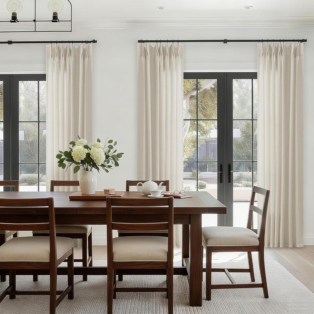 Linen Sheer Curtains 120 Inches Long for Living Dining Room Pinch Pleated Curtain Drape with Hooks Rings Back Tab Extra Long Greige Oatmeal Tan Beige Light Filtering 120 Inch Drapes 10FT 1 Panel