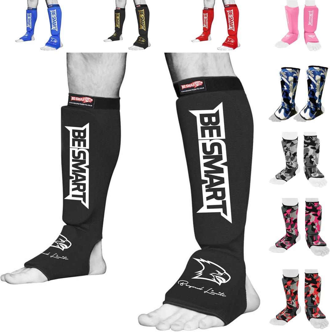 Kids Shin Instep Pads MMA Leg Foot Guards Muay Thai Kick Boxing Guard Protector (Black, XXS (9 to 13 Years))