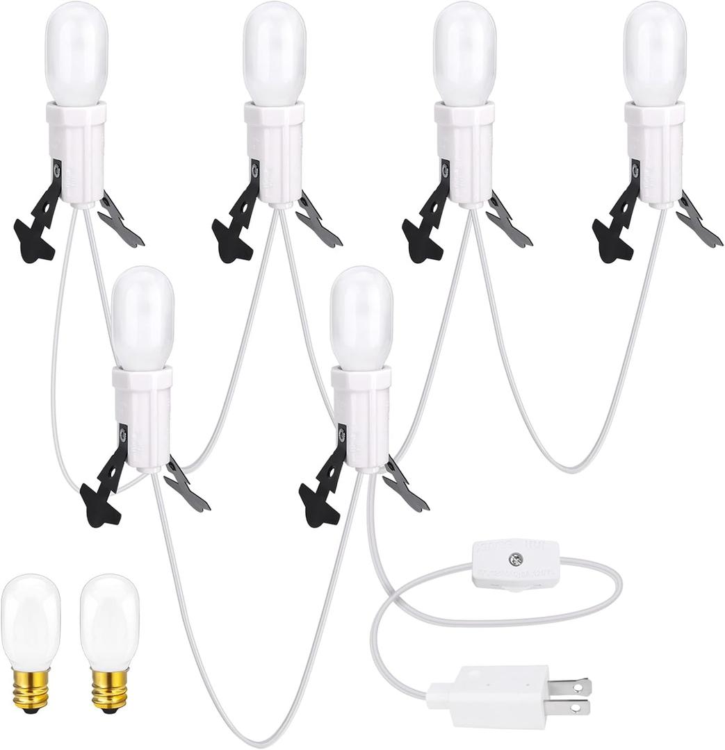 LikeLion Six Socket Light Set with 8 Bulbs, Compatible with Dept 56 Village Collection Accessories, 108 Inch Cord, 120V 6W Bulbs, White