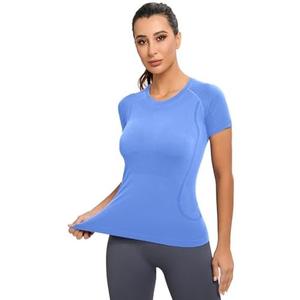 MathCat Workout Shirts for Women, Workout Tops for Women, Yoga Short Sleeve Shirts Soft Seamless Gym Shirts Size M, Blue