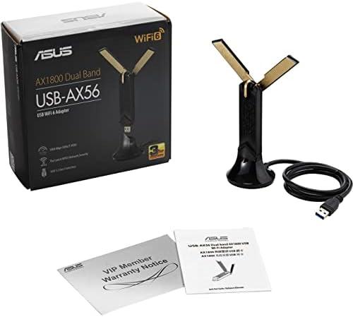 ASUS WiFi 6 AX1800 USB WiFi Adapter (USB-AX56) - Dual Band WiFi 6 Client, 2x2 Support, Gaming & Streaming, Plug-and-Play, WPA3 Network Security, MU-MIMO, Beamforming, Black