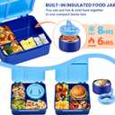 Bento Lunch Box for Kids with 8oz Soup Thermo,Kids Leakproof Lunch Food Containers with 4 Compartment,Kid Insulated Thermo Hot Food Jar for School,Trvael-Blue