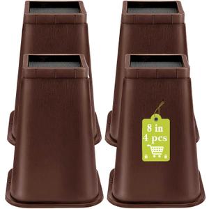 4 Pack Furniture Risers 8 Inch, Bed Risers Heavy Duty for Table Desk Couch Chair Sofa Cabinet Bed Frame Dorm, Square Table Leg Risers Lift Height 8", Chocolat Brown