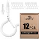 ADIIL 12 PCS Q Hanger Hooks with Safety Buckle, Windproof Screw Hooks for Hanging Outdoor String Lights, Plants, Christmas Patio Lights, 2.2 Inches, White