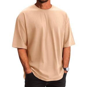Runcati Mens Casual T-Shirts Short Sleeve Lightweight Oversized Summer Cotton Tee Beach Crew Neck Tops (Medium, Khaki)