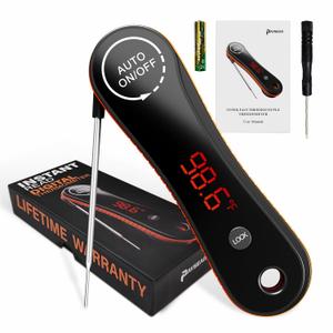Digital Meat Thermometer 0.5s Instant Read, Paysean ±0.5℉ with Auto-Rotating Backlit Display, IP67 Waterproof and Calibration for Cooking, Candy, Grilling, BBQ, Liquid, Smoker, Beef