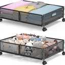 Under Bed Storage with Wheels, Rolling Under Bed Storage Storage Bins for Shoes Clothes, Foldable and Easy Mobility (2 Pack, Black)