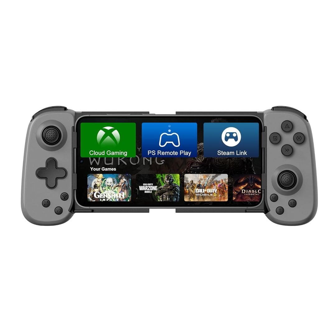 Joso Wireless Phone Controller for iPhone/Android, Mobile Game Controller with Hall Joystick Suitable for Xbox Cloud Gaming, PS Remote Play, Steam Link, Call of Duty & More - Gray
