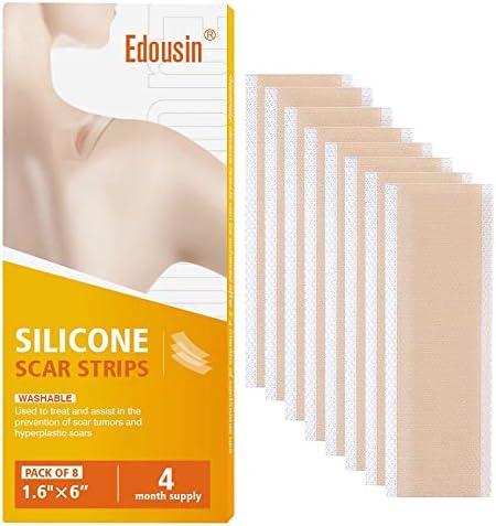 Silicone Scar Strips 1.6" x 6 - 8 Pcs, Reusable Scar Removal Tape for Keloid & Hypertrophic Scars, Medical-Grade Silicone Sheets for Acne, Surgery, Burn Scars, 4-Month Supply