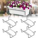 4 Pack Railing Flower Planter Box Holder Window Planter Box Brackets Planters Railing Bracket Hanging Iron Art Rack Shelf for Balcony Garden Patio Indoor Outdoor