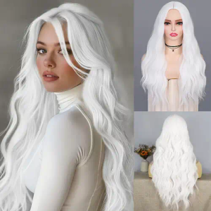 White  Long Straight White Wigs for Women Cosplay Wigs for Gril Natural Hairline Heat Resistant Synthetic Wig for Daily for Cosplay Party Halloween