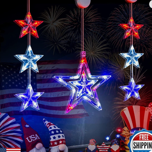 LOLStar 4th of July Lights, 3 Pack Red White and Blue Window Lights with Suction Cup, Battery Operated and Timer Function Patriotic Star Lights for Fourth of July, Memorial Day, Labor Day Decoration