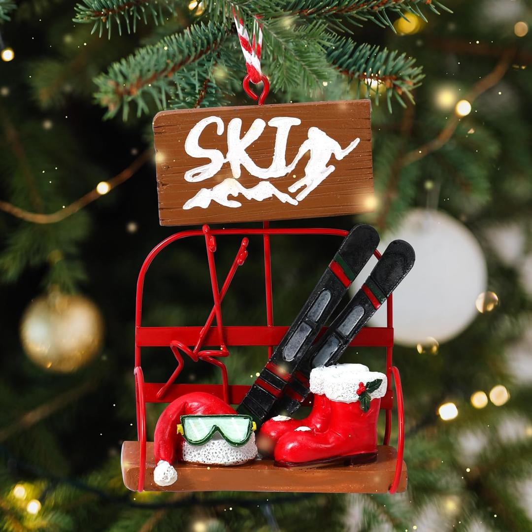 Skiing Christmas Ornaments Santa's Shoes Skis Ski Poles Resin Christmas Tree Ornaments for Ski Lover Friends Ski