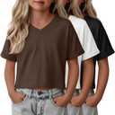 YooAurvox 3 Pack Girls Crop Tops, 3-Color, 7-8 Years
