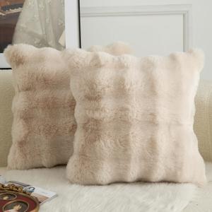 MANDIOO Pack of 2 Thick Plush Wool Decorative Throw Pillow Covers Super Soft Wave Bubble Fur Velvet Cushion Covers Pillow Shams for Couch Bed Living Room 18x18 Inch Beige