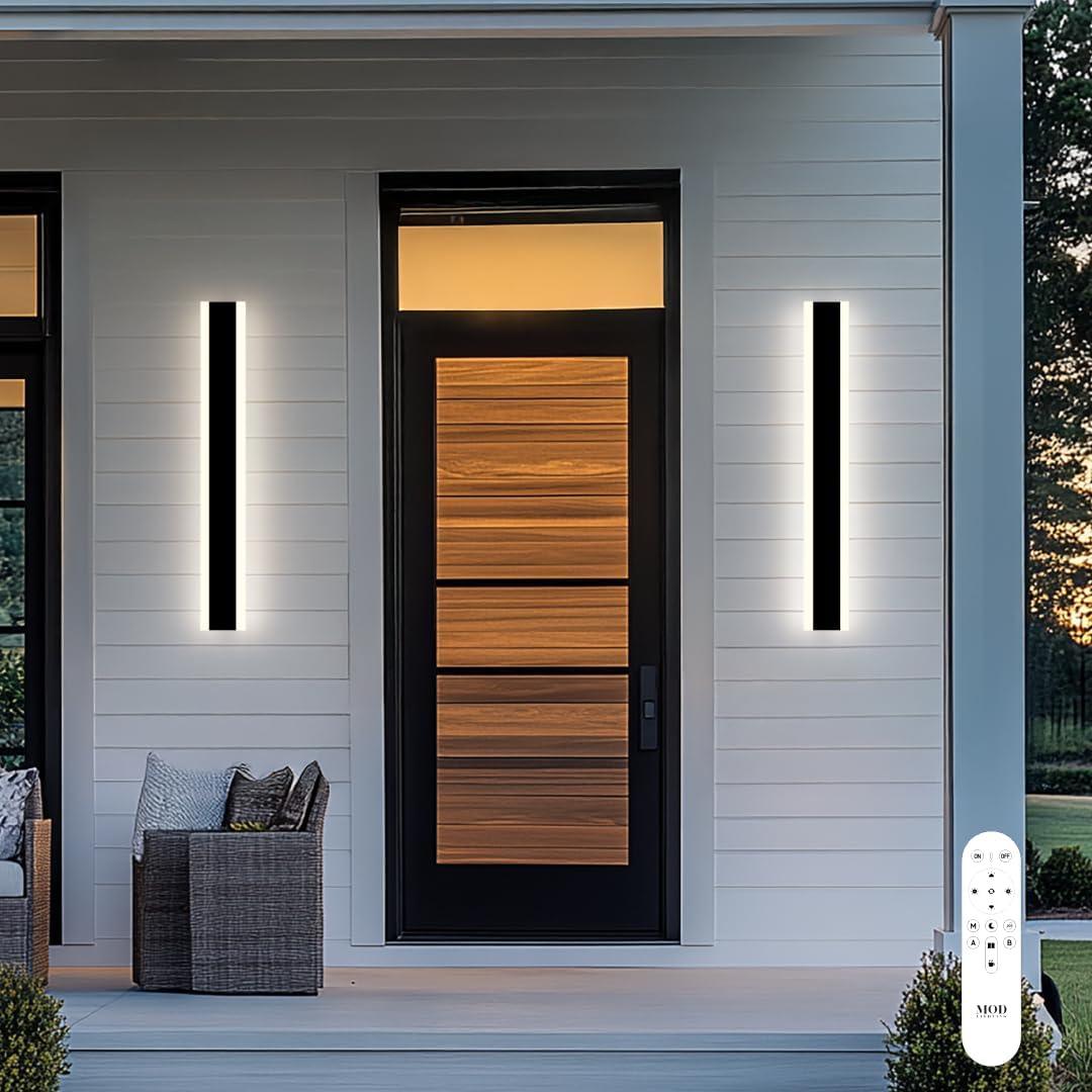 Haylen | Waterproof Outdoor Wall Light, LED Dimmable with Remote 3000K-6000K, Long Outdoor Porch Lights, Wired Lighting Fixture, Patio Exterior Wall Sconce, 1-Pack (Black, 24")