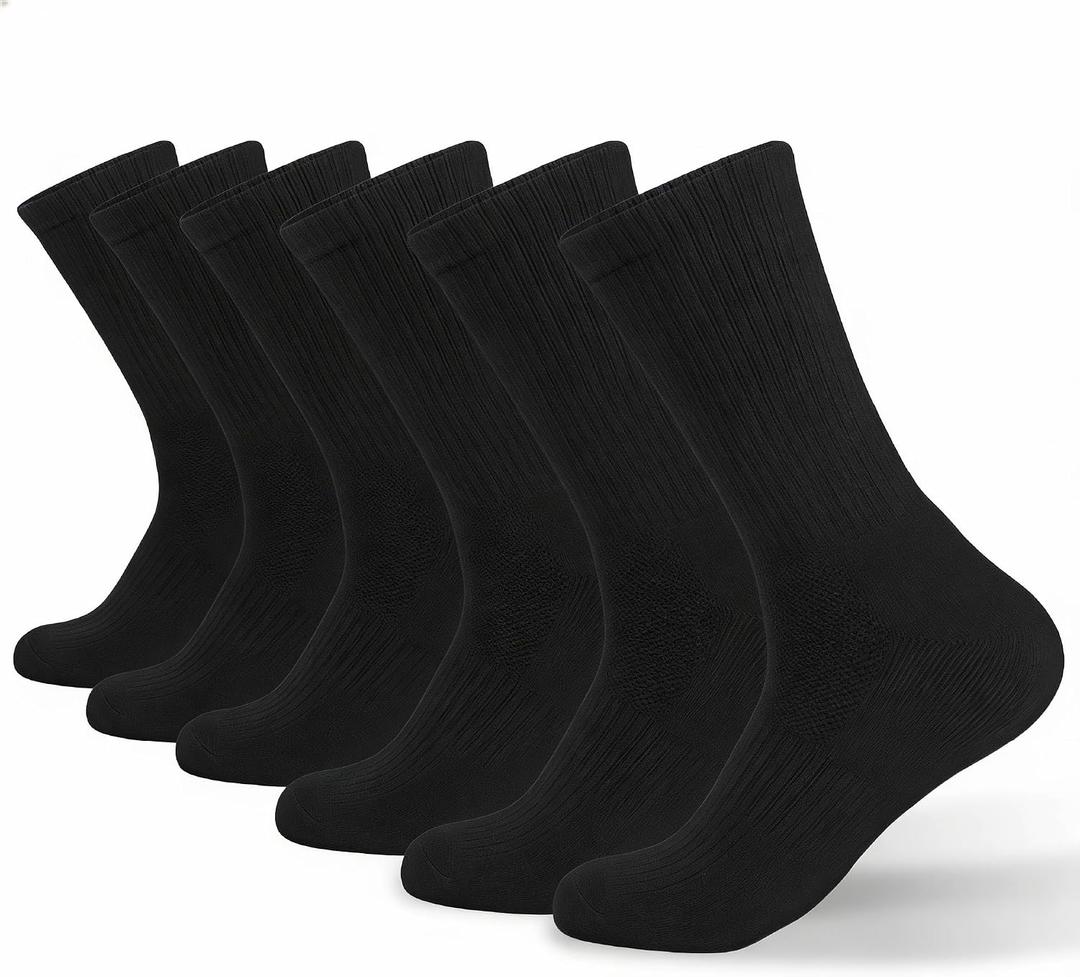 Men's Crew Socks, White Socks Men,Cushioned Cotton Athletic Arch Support Moisture Wicking,1-Pairs Premium Trial Pack (Black)