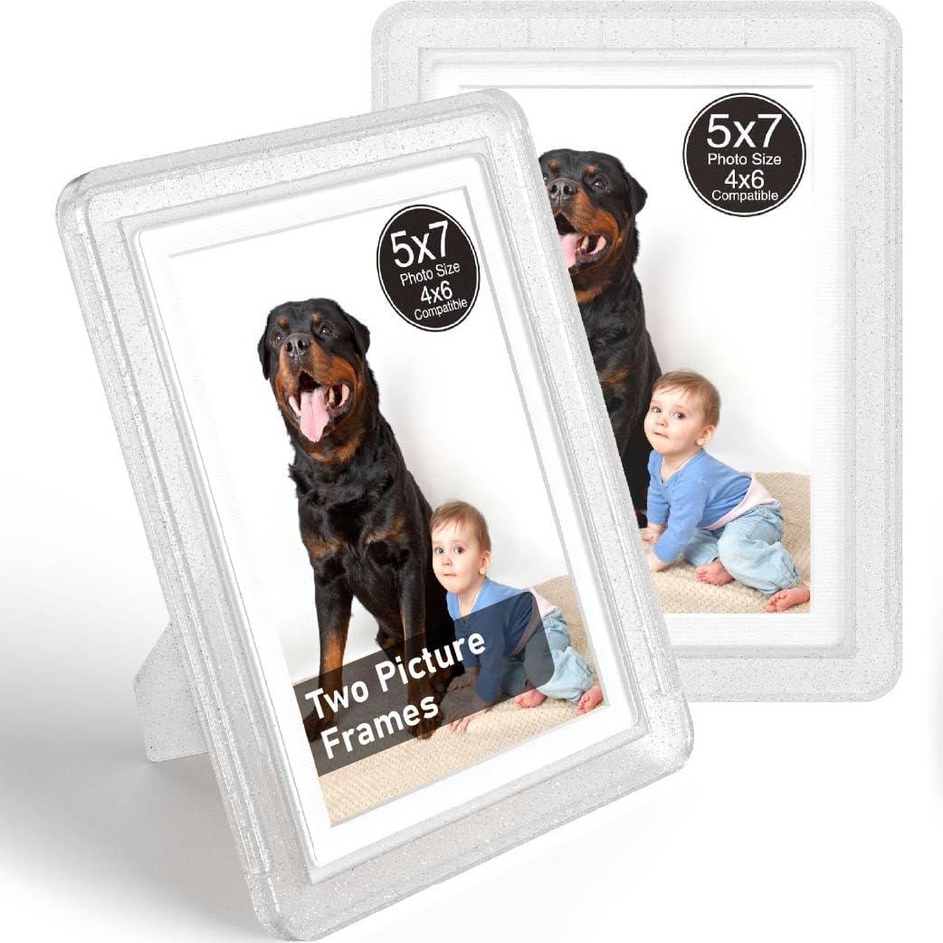 Crystal 5x7 Picture Frame,2 Pack, Fits 5x7 Photo or 4x6 with Mat, Acrylic Front & Durable ABS Frame, Shatterproof UV-Resistant Tabletop Display, Vertical/Horizontal Home Décor Frame