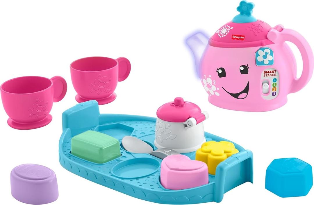 Fisher-Price Toddler Toy Laugh & Learn Sweet Manners Tea Set with Music & Lights for Educational Pretend Play Kids Ages 18+ Months