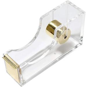 MultiBey Clear Acrylic Gold 1 Inch Core Desktop Adhesive Tape Dispenser Cutter with Tape Office School Gift Idea (Gold)