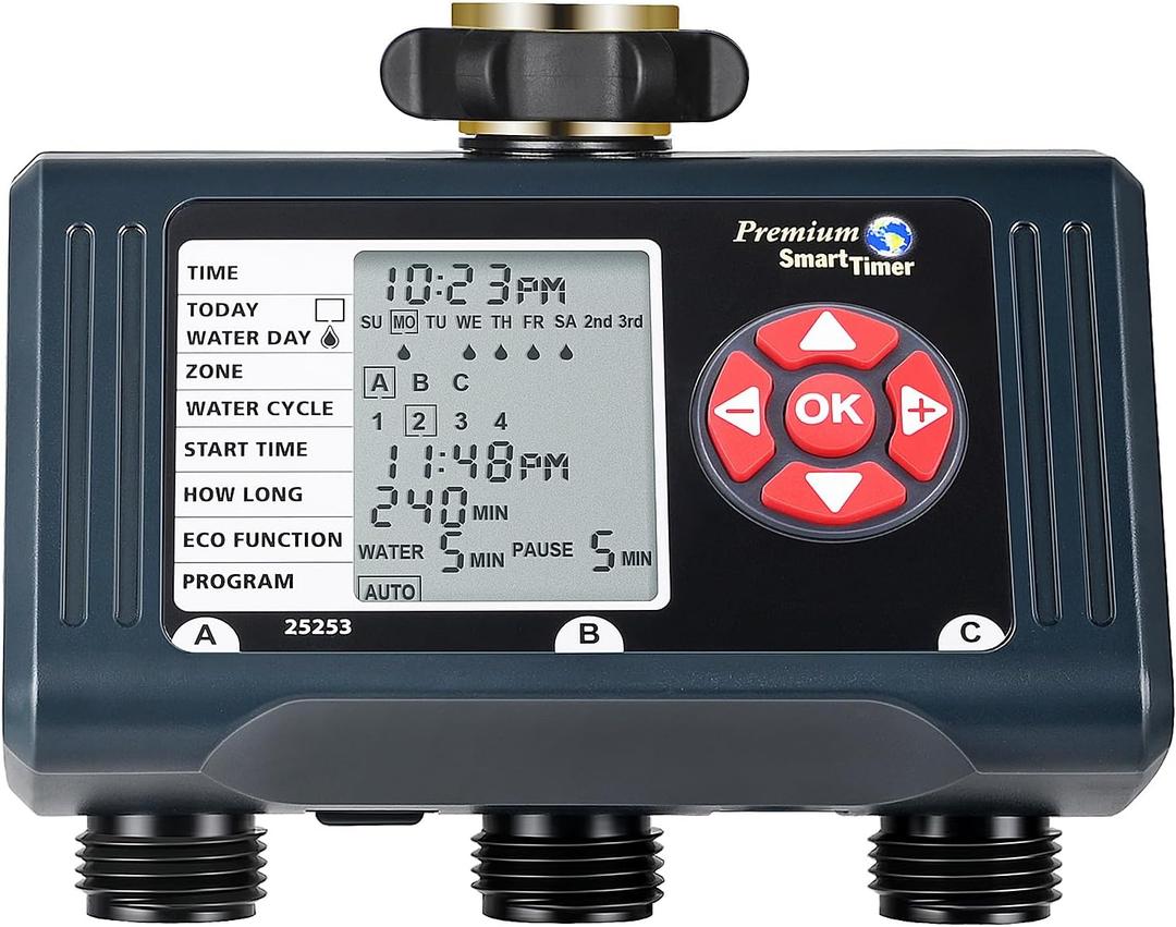 DEWENWILS Sprinkler Timer 3 Zone, Water Timer with 4 Programmable Procedures, Hose Faucet Watering with Automatic/Rain Delay/Manual Mode, Outdoor Irrigation Controller for Lawn, Garden