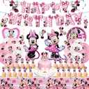 Pink Birthday Party Decorations Kit, Cartoon Birthday Supplies, Includes Happy Birthday Banner, Foil Balloons, Tablecloth, Backdrop, for Adult Themed Party Supplies