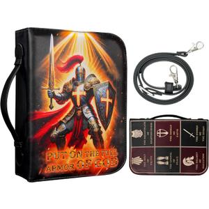 Armor of God Bible Cover for Boys Men Kids, Leather Bible Covers Carrying Case Bag with Shoulder Strap, Religious Christian Pastor Appreciation Gifts for Men, XL