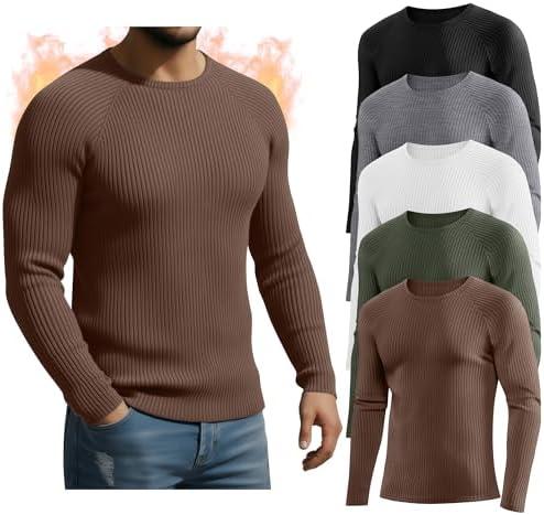 Oakgarden 5 Pack Men's Cotton Thermal Shirts Long Sleeve Ribbed Crewneck Tops Slim Fit Underwear Winter Base Layer Multipack M