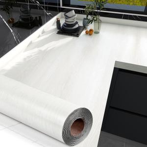 Thickened Wood Contact Paper Countertop Peel and Stick Textured Wood Grain Self Adhesive Wallpaper Removable Waterproof Vinyl Roll for Kitchen Table Cabinet Desk Furniture Floor 23.6"x236" Beige