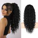 SEIKEA Ponytail Extension, PT005 Isabella 18" Long Bohemian Curly Drawstring Ponytail Light Fluffy Multi Layered Clip in Hair Extensions Ponytail Natural Soft Synthetic Hairpiece Black